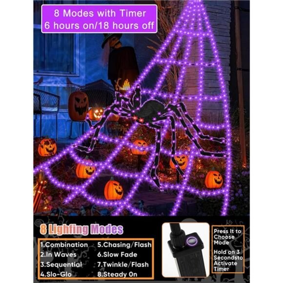 Halloween Decorations Outdoor Spider Web Lights - 550 LED 16.4Ft Spiderweb - Picture 3 of 7